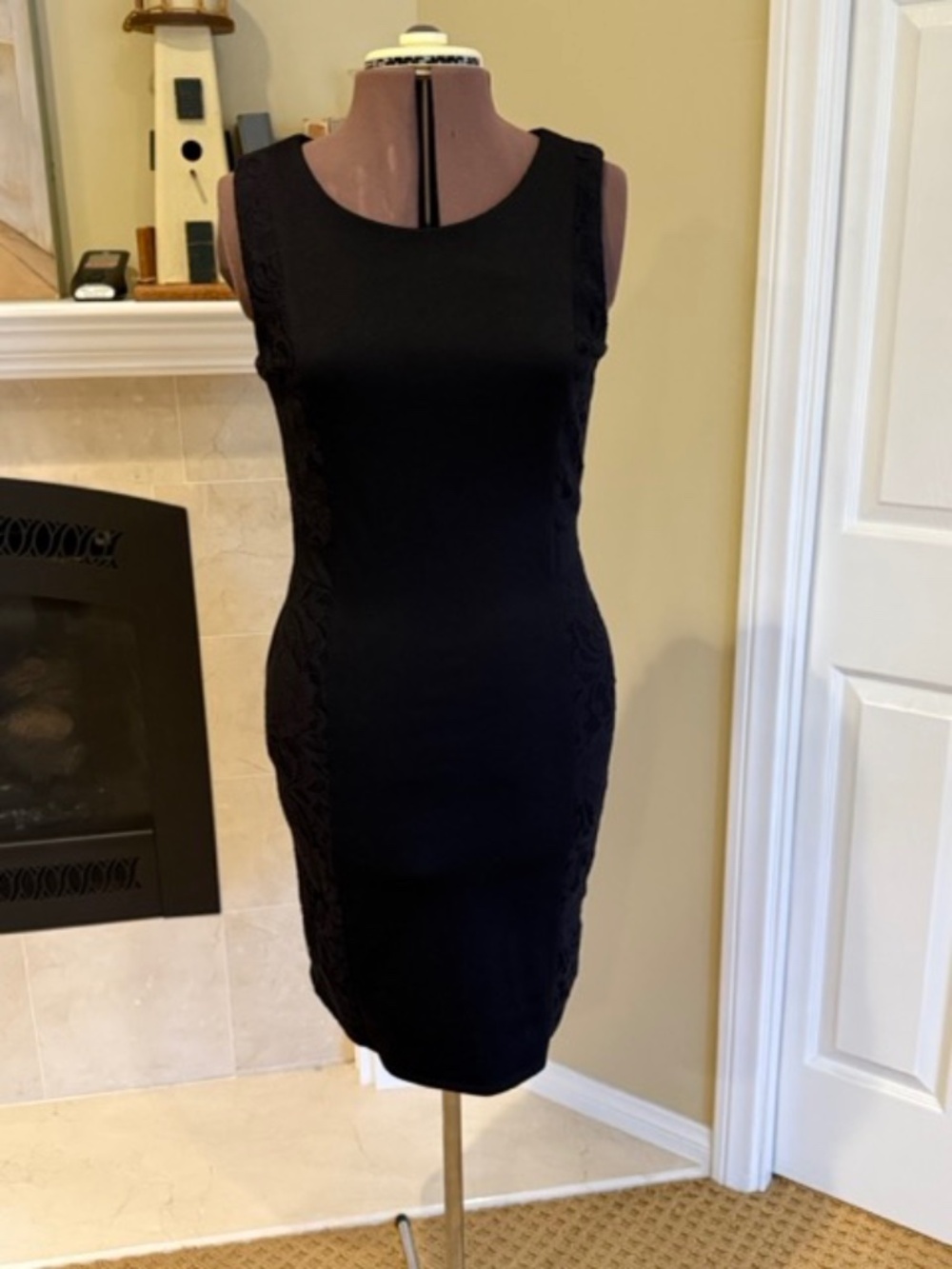 Little Black Dress | Merona Lace Panel Sheath Dress Sleeveless Size M